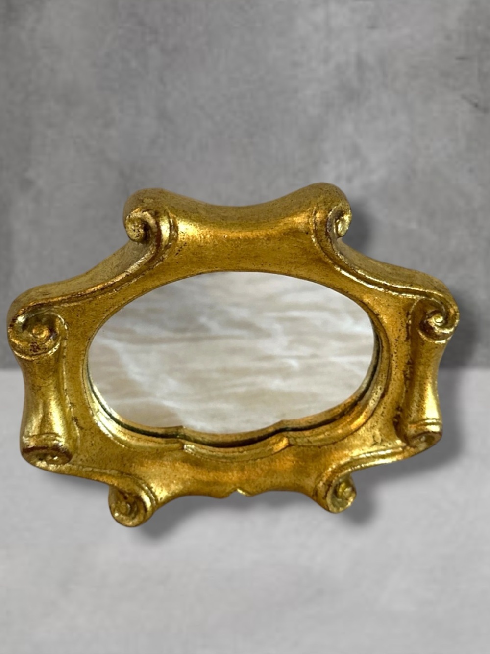 Vintage Florentine Giltwood Scroll Gold Mini Small Accent Wall Mirror Italy